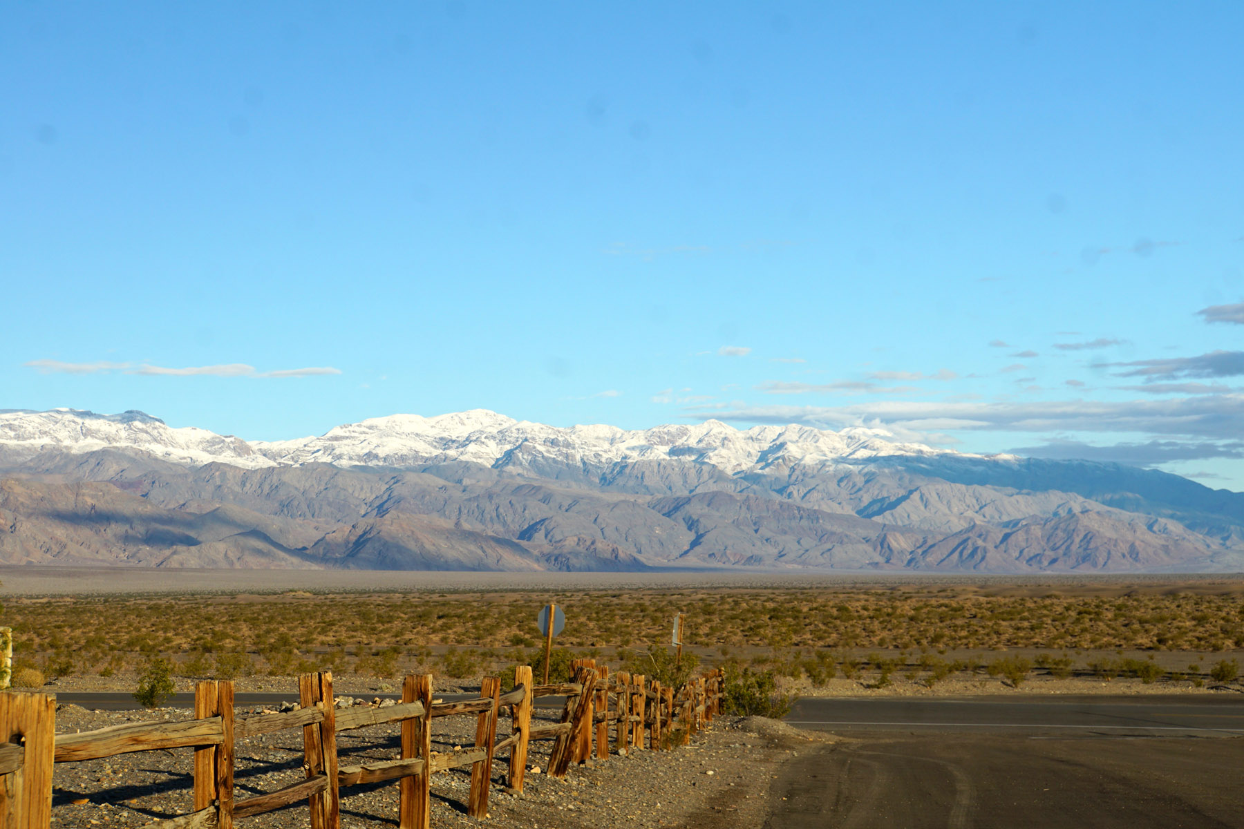 snow-capped mountains from Stovepipe Wells